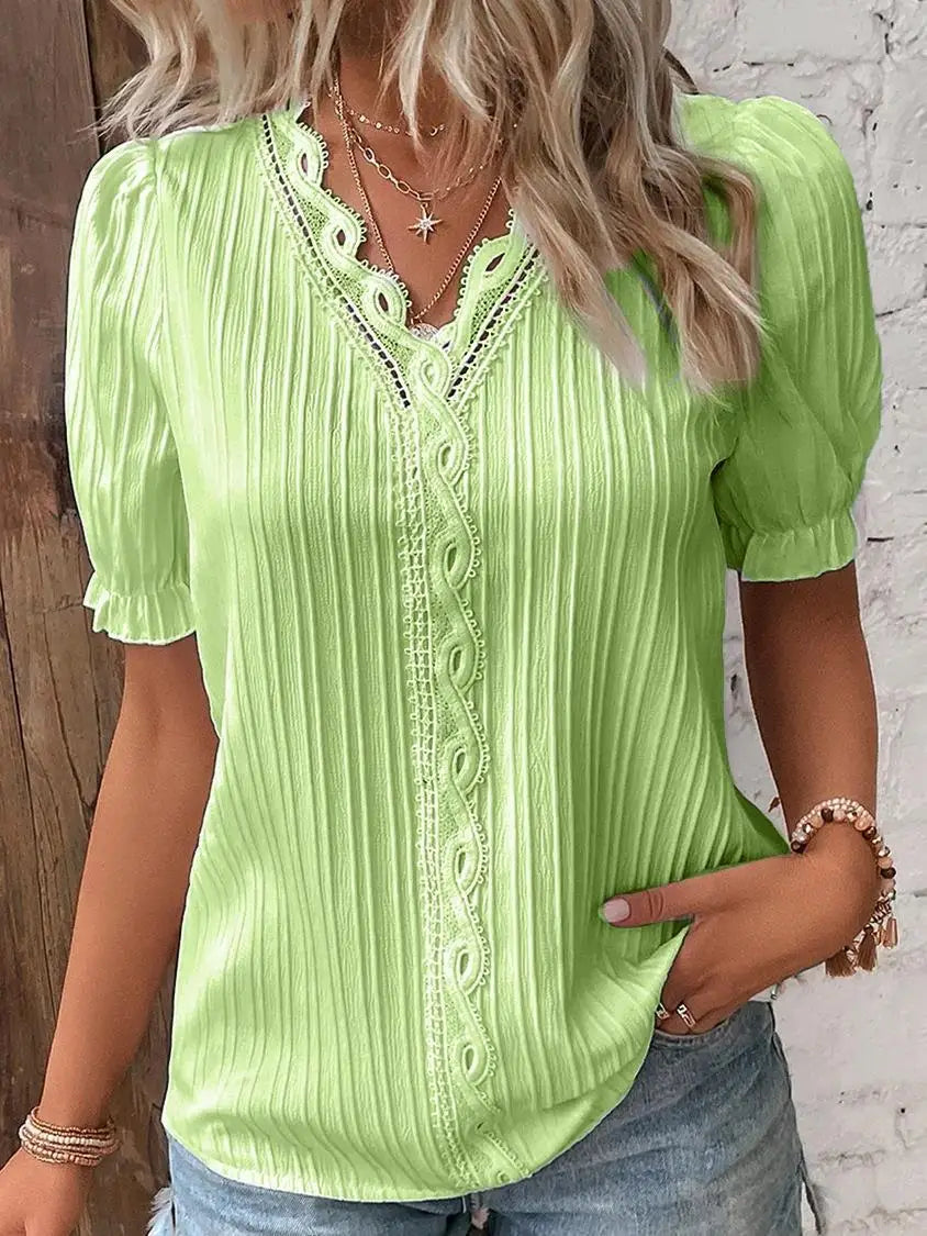 Isla Short-Sleeve Lace Blouse